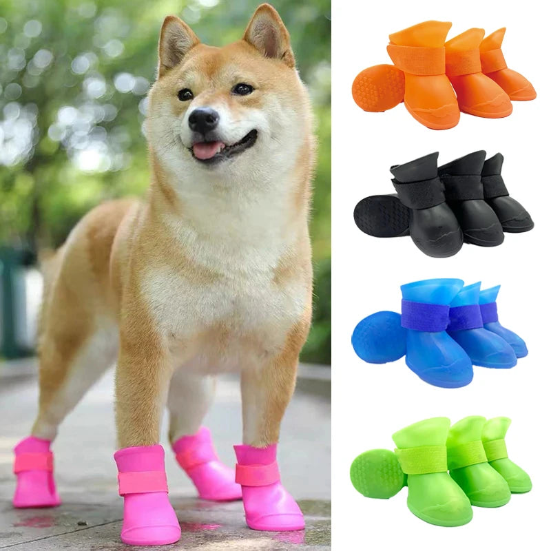 4 botas de lluvia impermeables y antideslizantes para perros y gatos