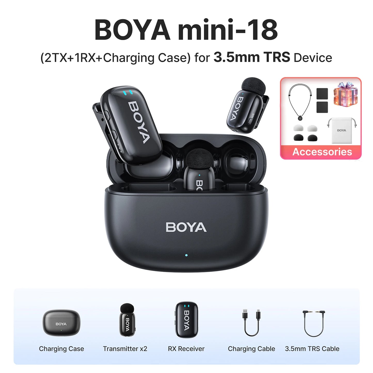 Mini microphone cravate sans fil BOYA pour iOS et Android