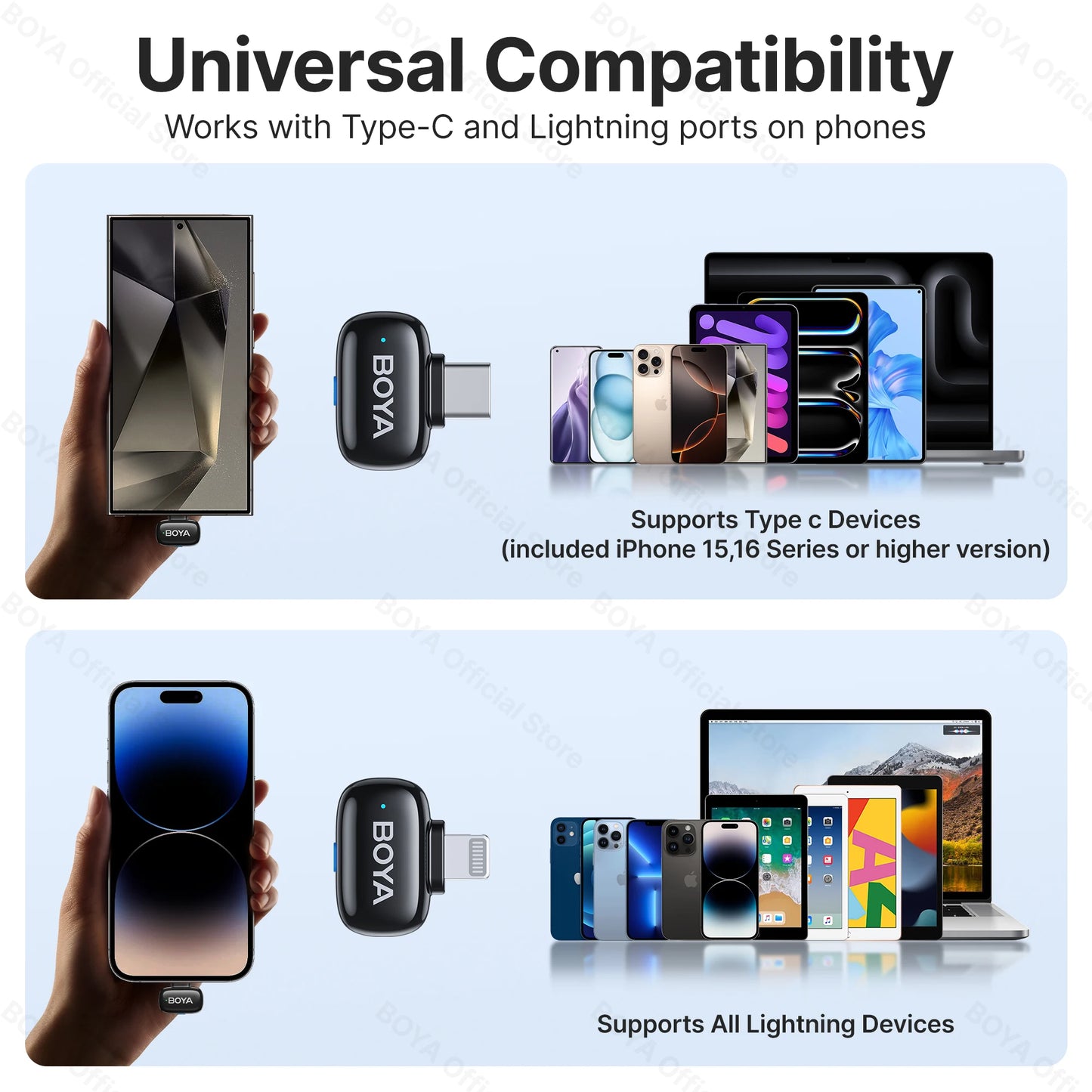 Mini microphone cravate sans fil BOYA pour iOS et Android